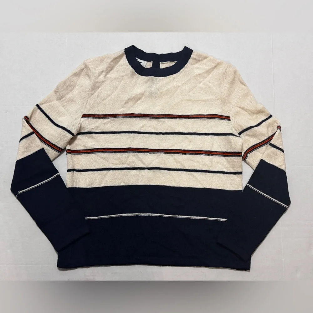 Vintage SJK St. John Womens Knit Pullover Sweater 12 Black Ivory Classic Striped